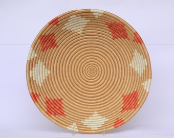 Byumba African Baskets, Rwanda baskets, Woven baskets 14". Brown and white