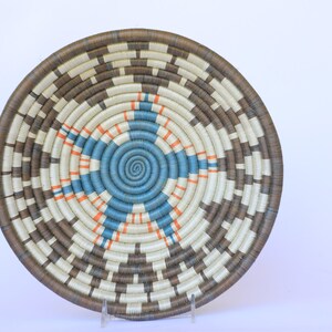 Kubi 10 African Baskets African Basket Rwanda Basket Woven Baskets African Woven basket Blue, brown and White image 1