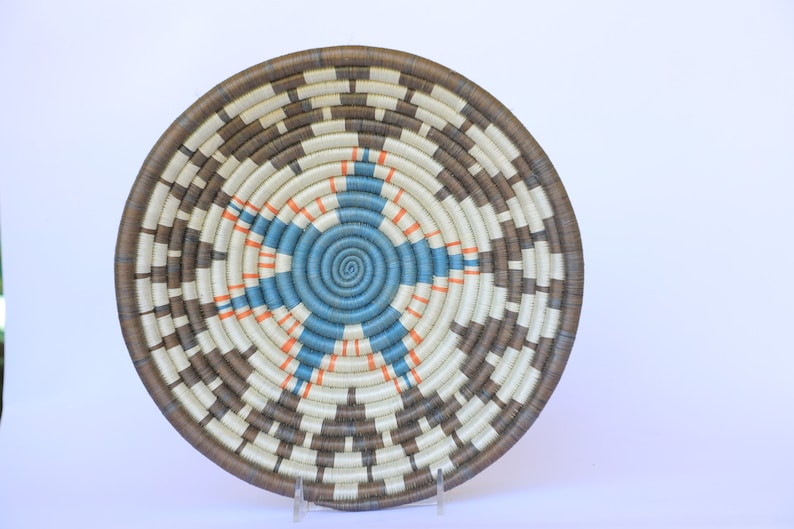 Kubi 10 African Baskets African Basket Rwanda Basket Woven Baskets African Woven basket Blue, brown and White image 1