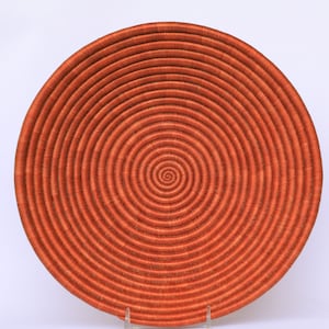 14&quot; African Woven basket, Rwanda basket. Wall basket. Meho. Orange