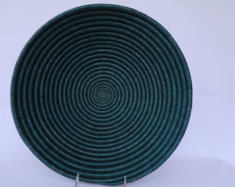 Iwacu African Wall Basket, Rwanda baskets, African Woven basket,  White, teal and brown