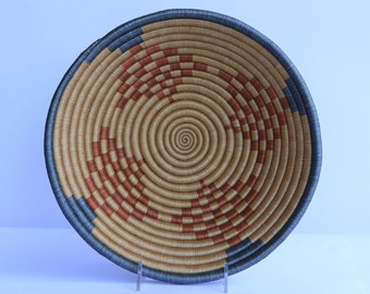 Tanfa African Wall Basket, Rwanda baskets, African Woven basket,  Brown, light brown and gray