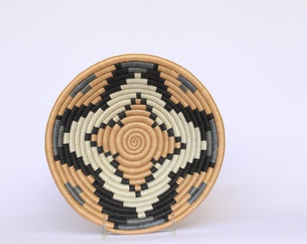 Small African Basket, Kato 8" Rwanda Basket, Black, White and Tan