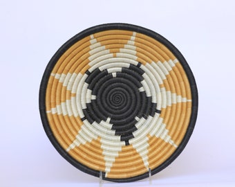 Izihi Medium African Basket, 10 Inches Rwanda Basket, Black and White