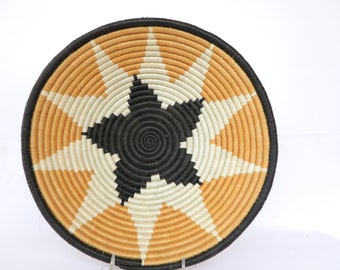 Izihi African Wall Basket, Rwanda baskets, African Woven basket,  Brown, Black and White