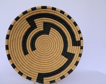 Kundana Woven Basket, 16" Rwanda Basket, African Basket. Black and brown