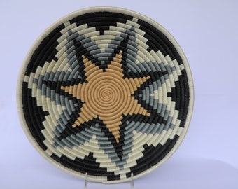 Kundi African Baskets, Rwanda baskets, Woven baskets 14". White and Tan and black