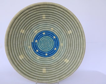 Woven Wall basket, 14" African Basket, Rwanda Basket, Teko. Blue