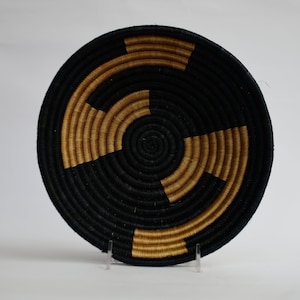 Nadira Medium African Basket, 10 Inches Rwanda Basket, Black and Tan