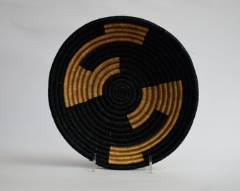 Nadira Medium African Basket, 10 Inches Rwanda Basket, Black and Tan