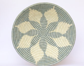 Maisha African Wall Basket, Rwanda baskets, African Woven basket, Gray and White