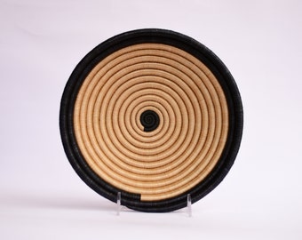Safari Medium African Basket, 10 Inches Rwanda Basket, Black and Tan