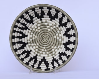 Meco Medium African Basket, 10 Inches Rwanda Basket, Black, Grey and White