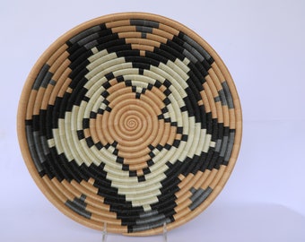 Kato African Wall Basket, Rwanda baskets, African Woven basket,  Brown, Black and White