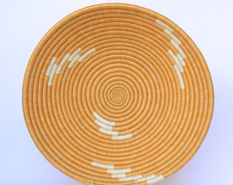 Kaya African Wall Basket, 16" African Woven basket, Rwanda Baskets. Yellow and White