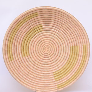 Koraho African Basket, 12&quot;  Large Wall Decor. Rwanda Basket, Tan and Pink