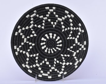 Ravina Medium African Basket, 10 Inches Rwanda Basket, White and black