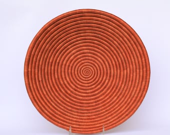 African Woven Basket: Rwanda Sisal Wall Decor, Orange