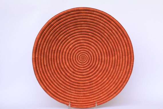African Woven Basket: Rwanda Sisal Wall Decor, Orange