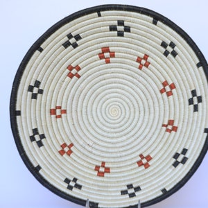 Indangamirwa 14&quot; Wall decor. African Woven basket, Rwanda basket. Wall basket. Black, white and red
