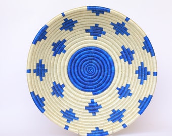 African Wall Basket, Rwanda baskets, African Woven basket, Susuruka  Blue, white