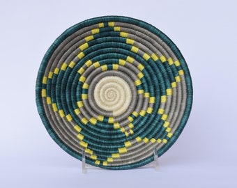 Yaba African Wall Basket, Rwanda baskets, African Woven basket,  Green, Gray and Yellow