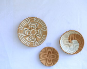 Set of three African Baskets for Wall Hanging. Rwanda Baskets