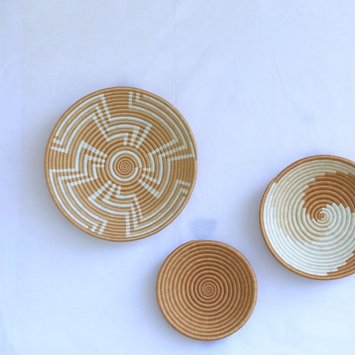 Set of Three African Baskets for Wall Hanging. Rwanda Baskets Etsy