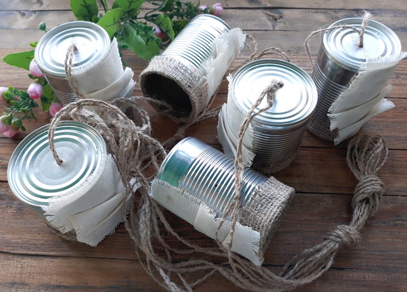 Tin Can Garland Wedding Car Decor Just Married Tin Cans Etsy
