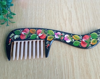 Hand-Painted Wooden Comb, Petrykivka Floral Design, Ukrainian Gift