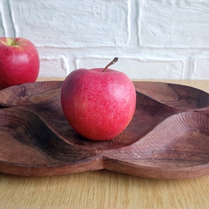 Vintage 1970’s natural serving bowl, Boho tray Snack plate, Wooden decorative dish