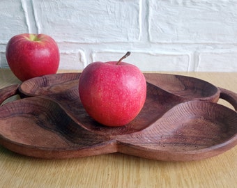 Vintage 1970’s natural serving bowl, Boho tray Snack plate, Wooden decorative dish