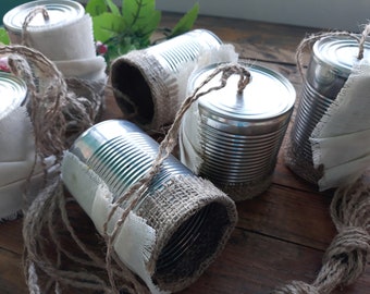 Tin can garland Wedding car Decor just married tin cans Traditional sign Rustic country style Upcycled repurposed cans set Getaway set of 6