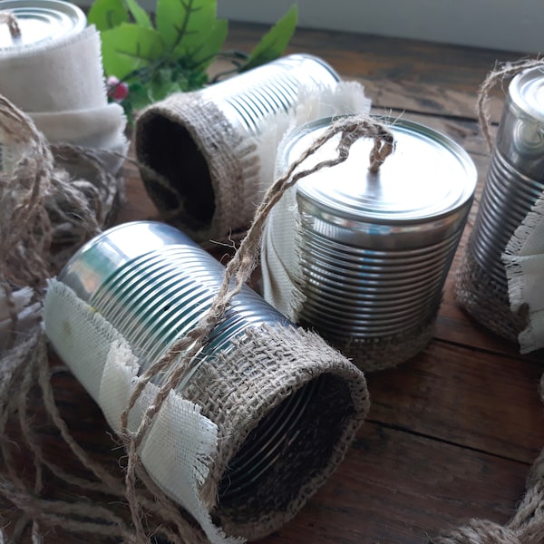 Tin can garland Wedding car Decor just married tin cans Traditional sign Rustic country style Upcycled repurposed cans set Getaway set of 6