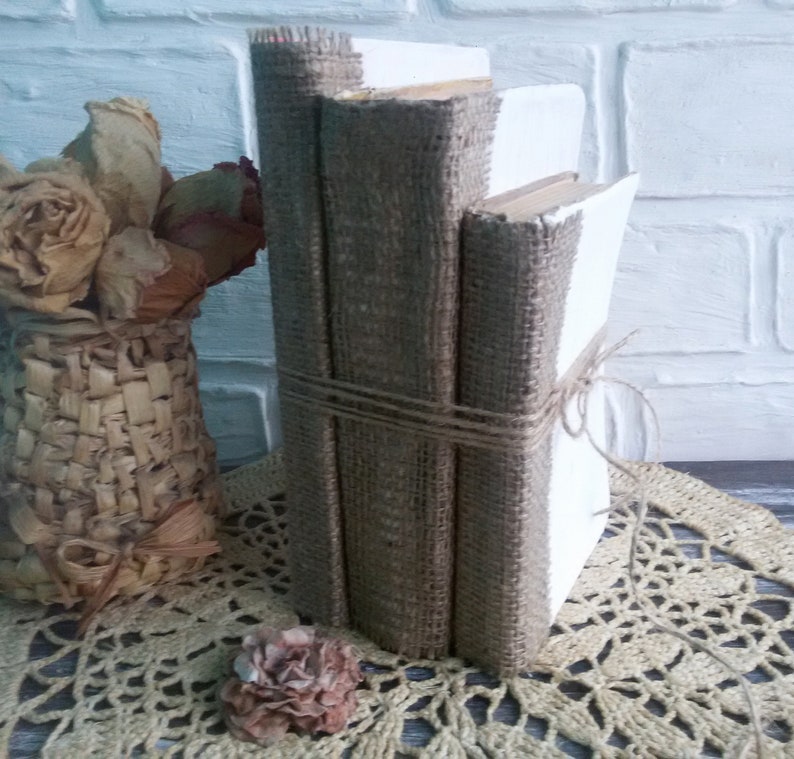 Vintage Decorative Book Set Minimalist Decor Burlap Decor Etsy