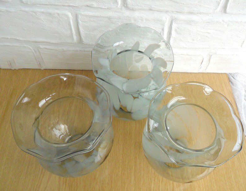 80s Vintage glass lamp shades Set of 3 Chandelier Vintage ...
