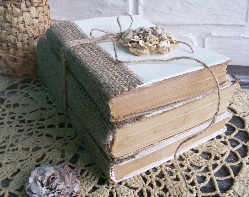 Vintage Decorative Book Set Minimalist Decor Burlap Decor Etsy