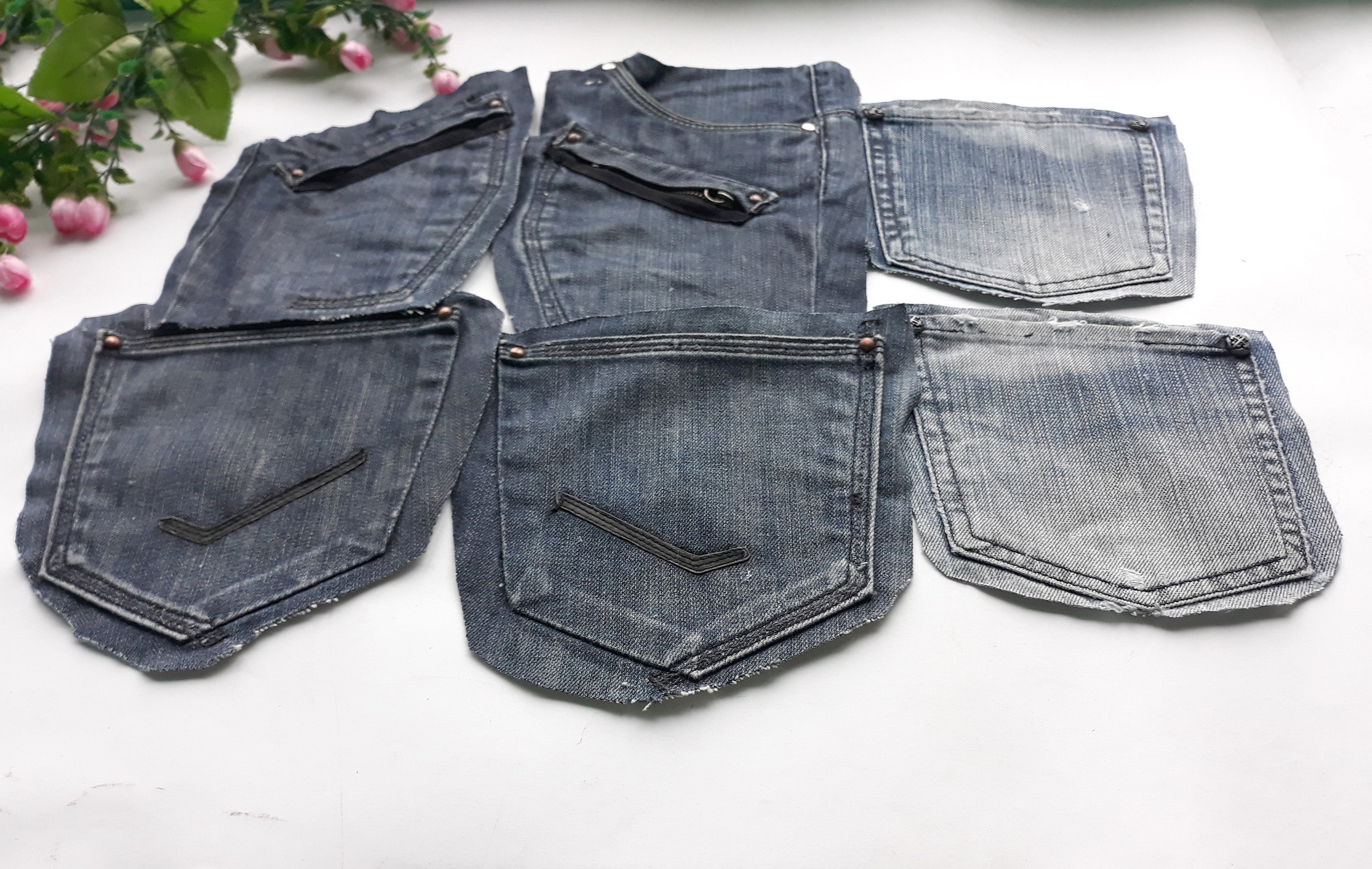 Set of 6 Denim Pockets Re purposed Pants pockets Denim Craft Etsy