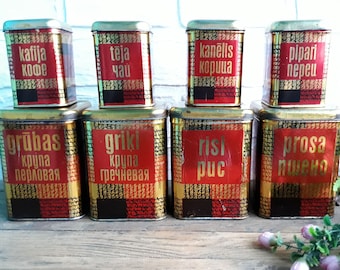 Vintage Metal Kitchen Canister Set, Rustic Farmhouse Decor