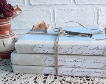 Vintage Blue Book Set, Shabby Chic Home Decor