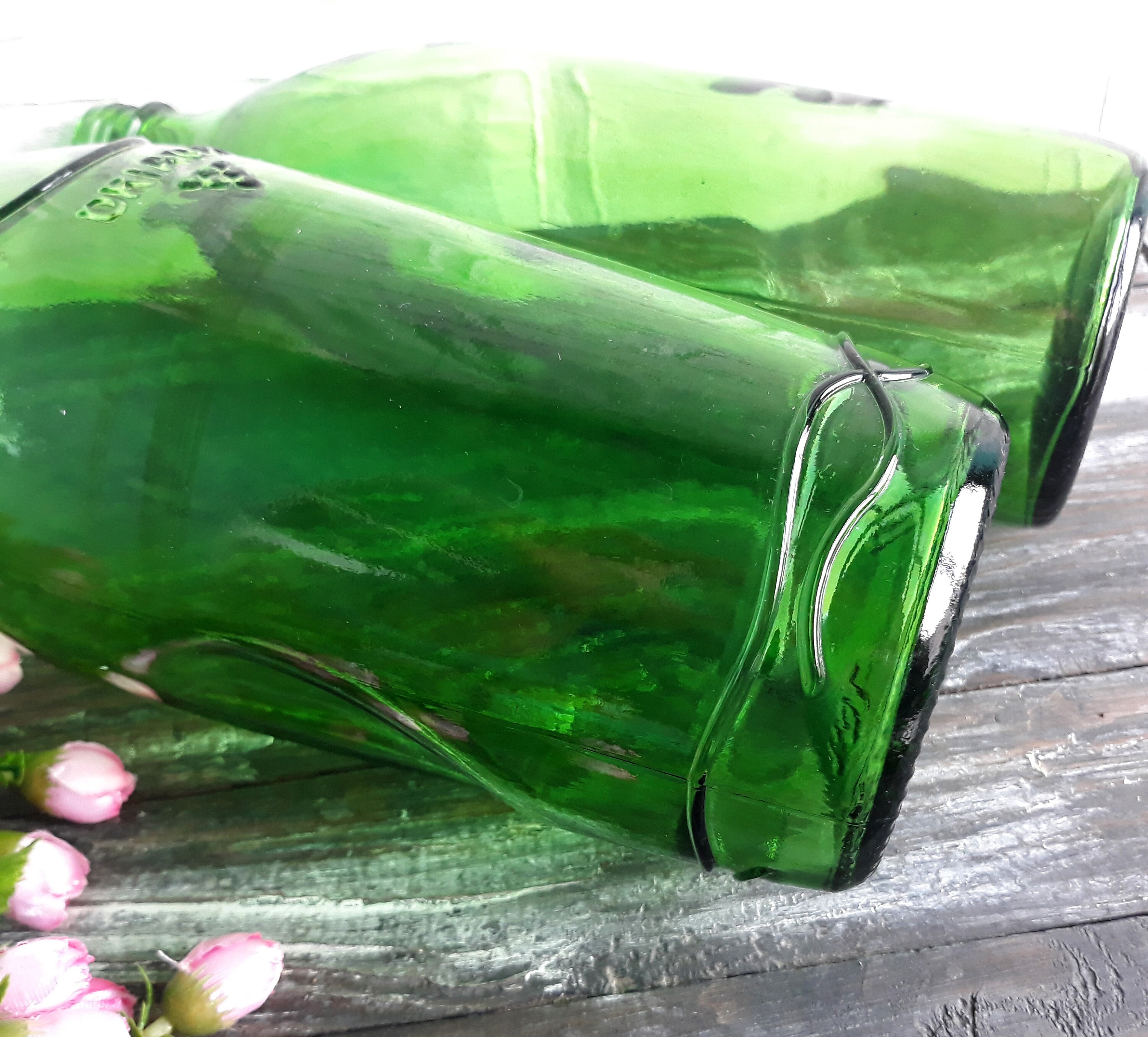Set of 2 Vintage Bottles Green Glass Wine Bottle Decor Antique Etsy