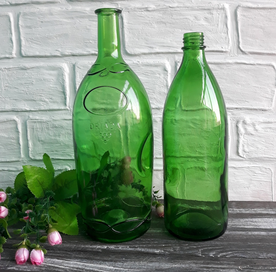 Set of 2 Vintage Bottles Green Glass Wine Bottle Decor