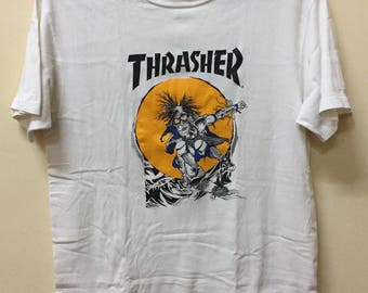 Vintage 90s Thrasher promo magazine Big Logo By Pushed t shirt Unisex Size Zorlac powell bones brigade santa cruz