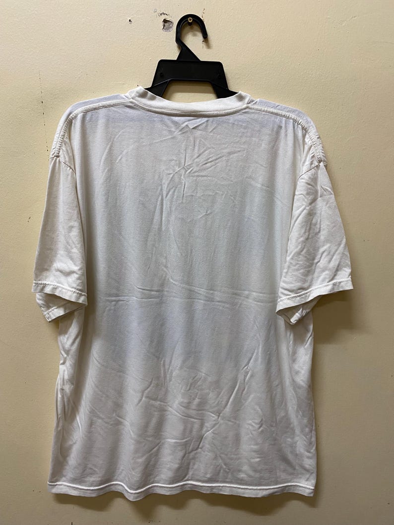 Puede incluir: Camiseta blanca de manga corta colgada de una percha negra. La camiseta es lisa, sin gr&aacute;ficos ni texto visibles.