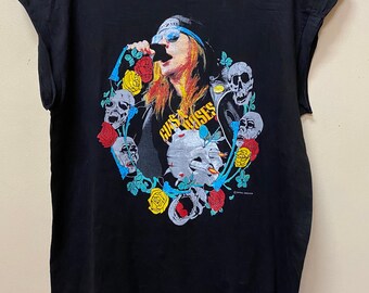 80s GUNS N' ROSES ヴィンテージ Tシャツ bootleg Rare! Guns N Roses vintage All Over Print Band Tee EUROPEAN