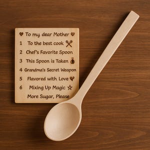 Wooden Spoon Engraved custom Cooking Utensils Personalized Christmas Gift for Grandma, Chef Kitchen gadget, long wood spoon