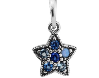 925 Sterlingsilber Glänzend Schneeflocke Anhänger Twilight Blau Kristall Klar Cz
