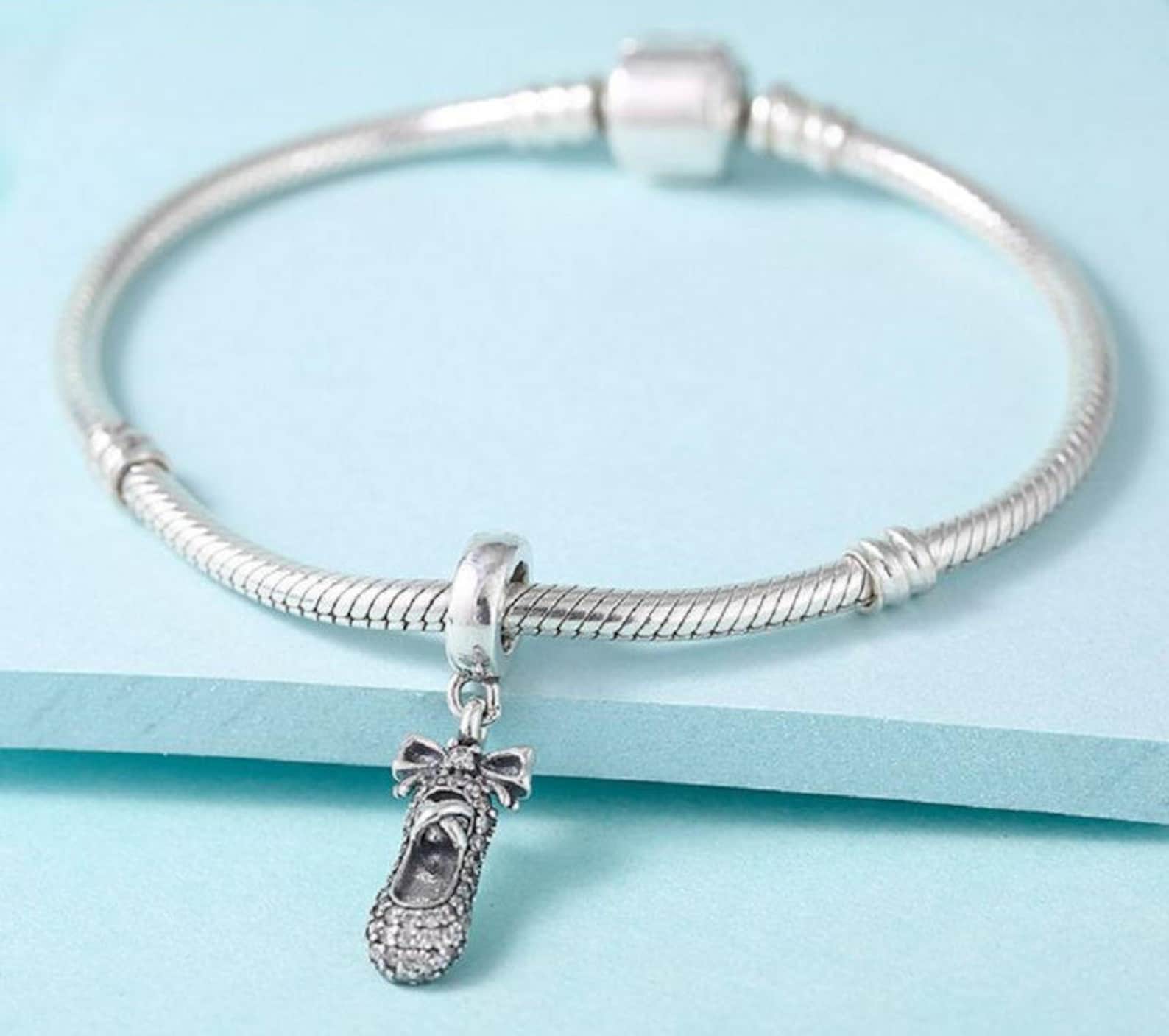 ballet slipper pendant charm, 925 sterling silver & cubic zirconia charm fits to all pandora bracelets