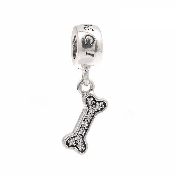 Dog Bones Dangle Pendant Charm Pet Necklace Pave Cubic Zirconia Sterling Silver