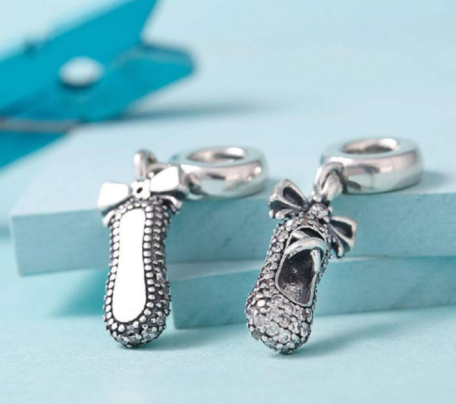 ballet slipper pendant charm, 925 sterling silver & cubic zirconia charm fits to all pandora bracelets